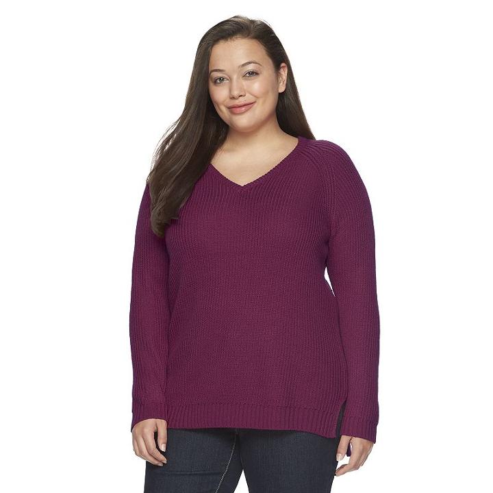 Juniors' Plus Size So&reg; V-neck Tunic Sweater, Girl's, Size: 1xl, Dark Pink