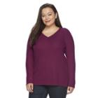 Juniors' Plus Size So&reg; V-neck Tunic Sweater, Girl's, Size: 1xl, Dark Pink
