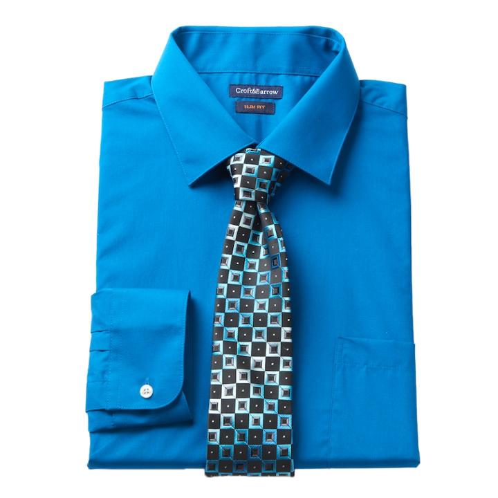 Men's Croft & Barrow&reg; Slim-fit Stretch-collar Dress Shirt And Patterned Tie, Size: M-32/33, Brt Blue