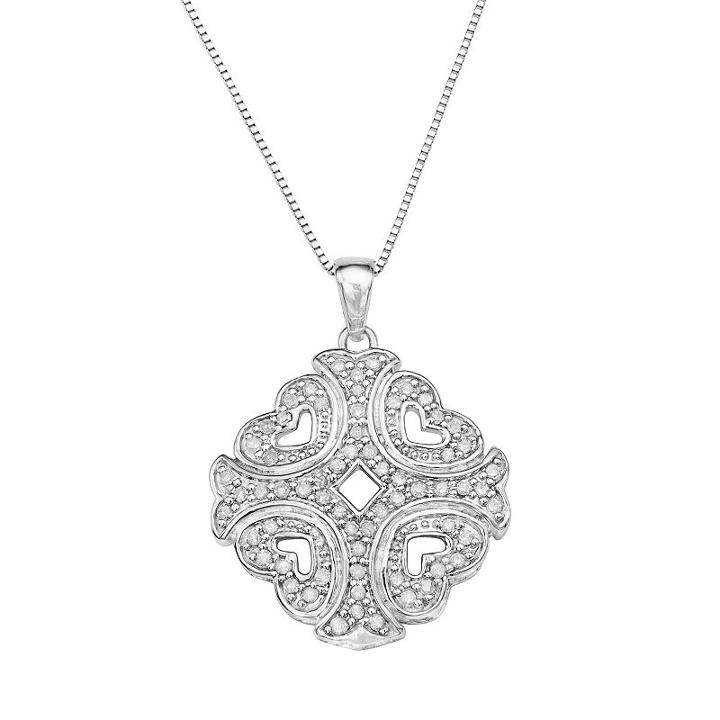 Sterling Silver 1/3 Carat T.w. Diamond Pendant, Women's, Size: 18, White