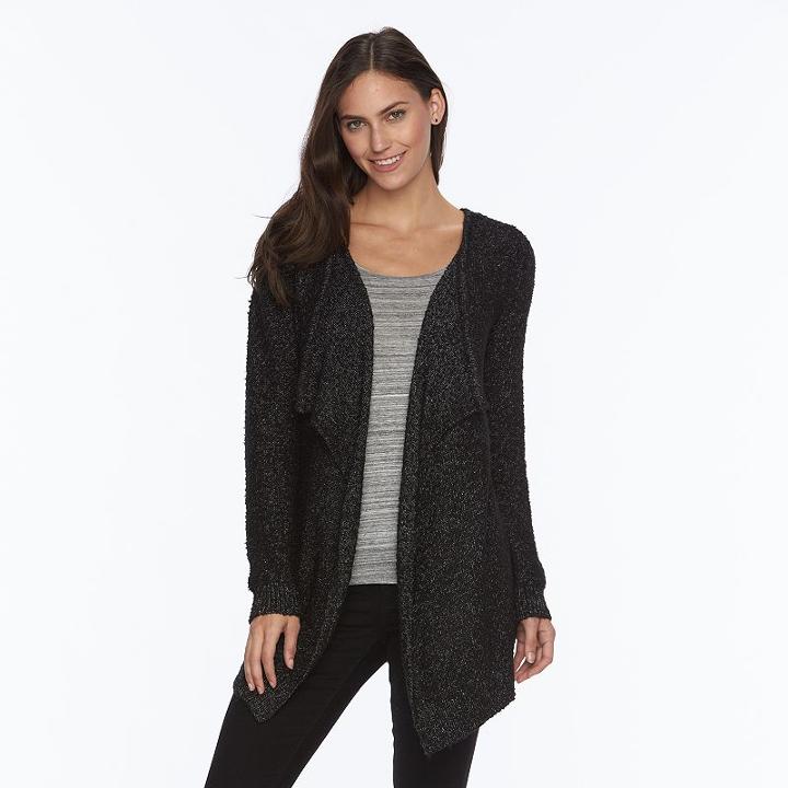 Women's Ab Studio Marled Boucle Cardigan, Size: Medium, Black