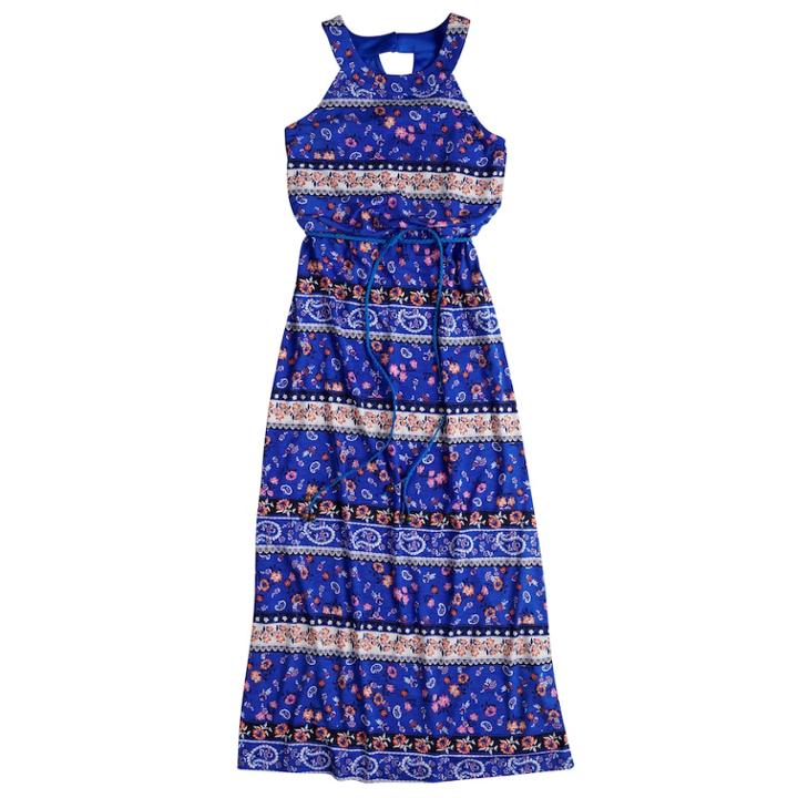 Girls 7-16 & Plus Size Three Pink Hearts Printed Maxi Dress, Size: 8, Med Blue