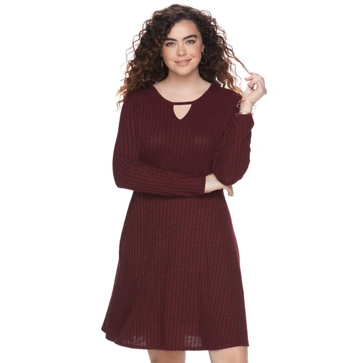 Juniors' Plus Size Cloud Chaser Ribbed Skater Dress, Teens, Size: 1xl, Med Red
