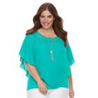 Plus Size Ab Studio Lace-neckline Poncho Top, Women's, Size: 1xl, Green