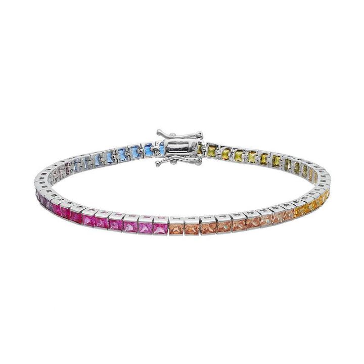 Sterling Silver Cubic Zirconia Rainbow Tennis Bracelet, Women's, Size: 7.25, Multicolor