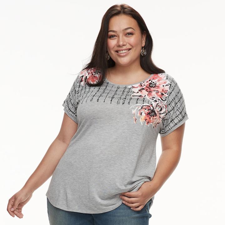 Plus Size Apt. 9 Scoopneck Graphic Tee, Women's, Size: 3xl, Med Grey