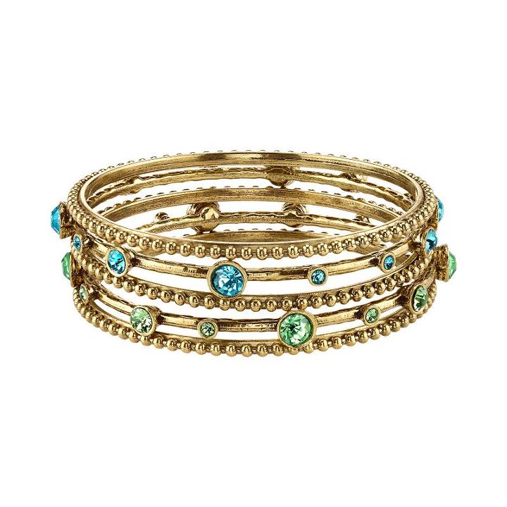 1928 Beaded & Faceted Stone Bangle Bracelet Set, Women's, Size: 8, Multicolor