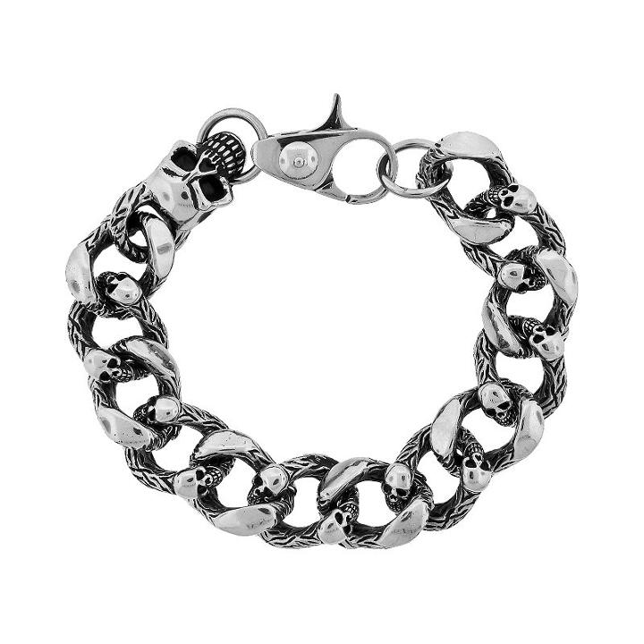 Lynx Stainless Steel Skull Bracelet - Men, Size: 8.75, Grey