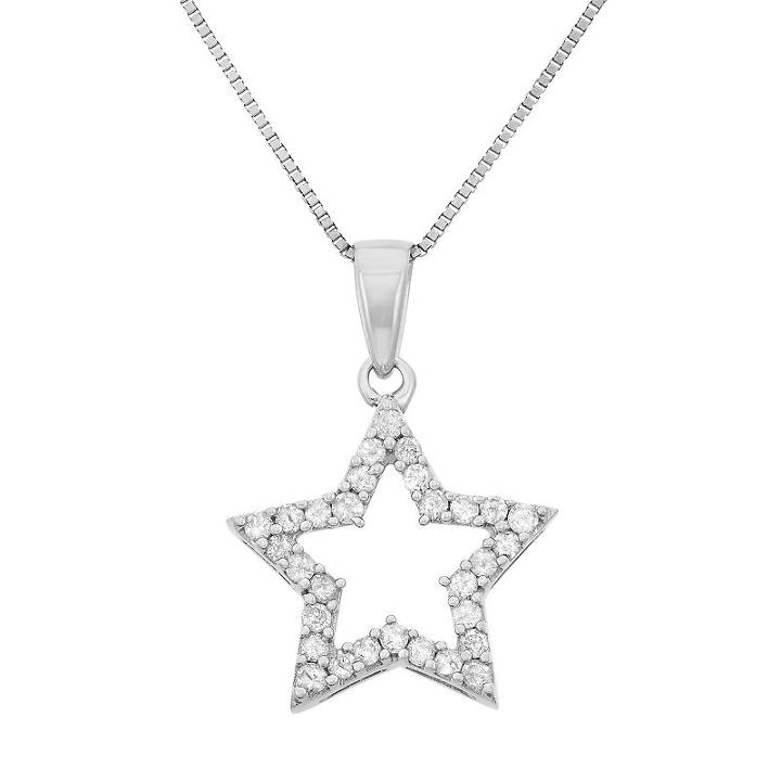 1/4 Carat T.w. Diamond Sterling Silver Cutout Star Pendant Necklace, Women's, Size: 18, White
