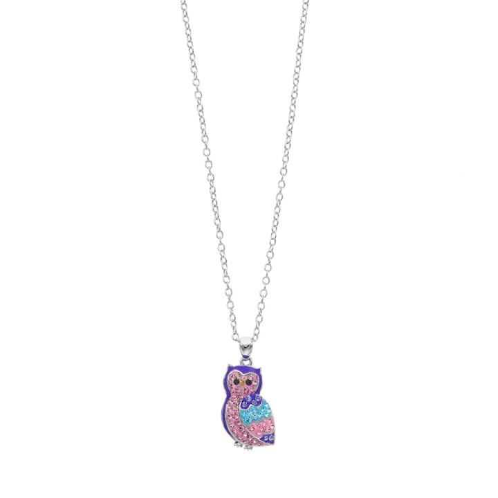 Silver Plated Crystal Owl Pendant Necklace, Women's, Size: 18, Purple