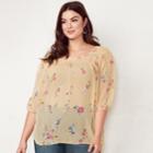 Plus Size Lc Lauren Conrad Printed Chiffon Peasant Top, Women's, Size: 0x, White