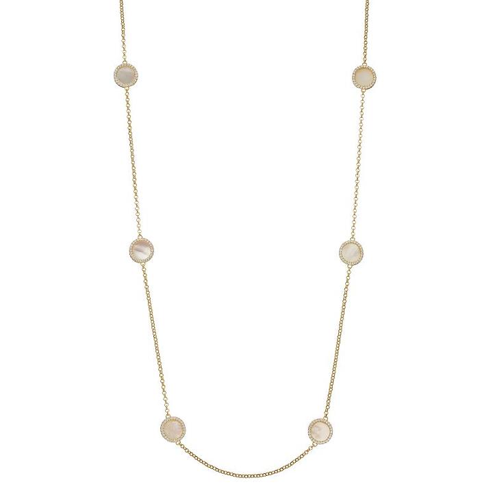 14k Gold Over Silver Mother-of-pearl & Cubic Zirconia Halo Long Necklace, Women's, Size: 32, White