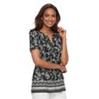 Women's Croft & Barrow&reg; Print Popover Top, Size: Small, Black