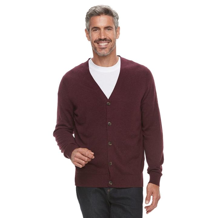 Men's Croft & Barrow&reg; Fine-gauge Cardigan Sweater, Size: Small, Dark Red
