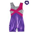 Girls 4-14 Jacques Moret Colorblocked Biketard With Scrunchie, Size: Large, Purple