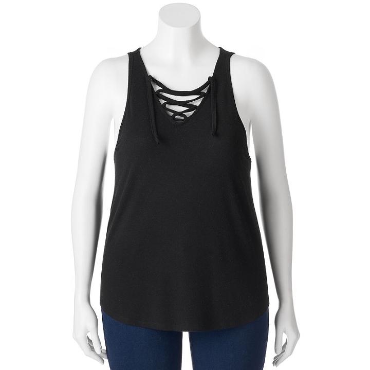 Juniors' Plus Size So&reg; Lace Up V-neck Tank, Girl's, Size: 1xl, Black