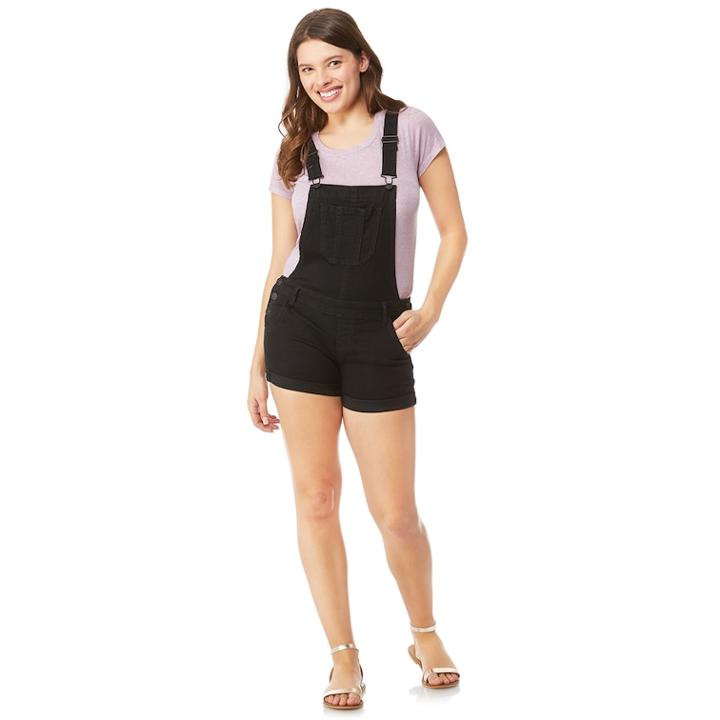 Juniors' Wallflower X-back Insta Soft Jean Shortalls, Teens, Size: Small, Black