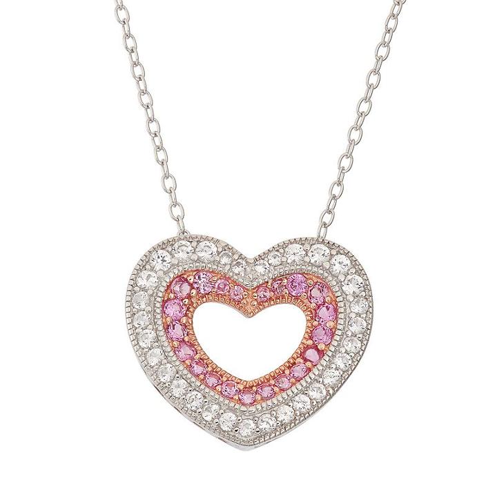 Lab-created Pink & Lab-created White Sapphire Sterling Silver Heart Necklace, Women's, Size: 18