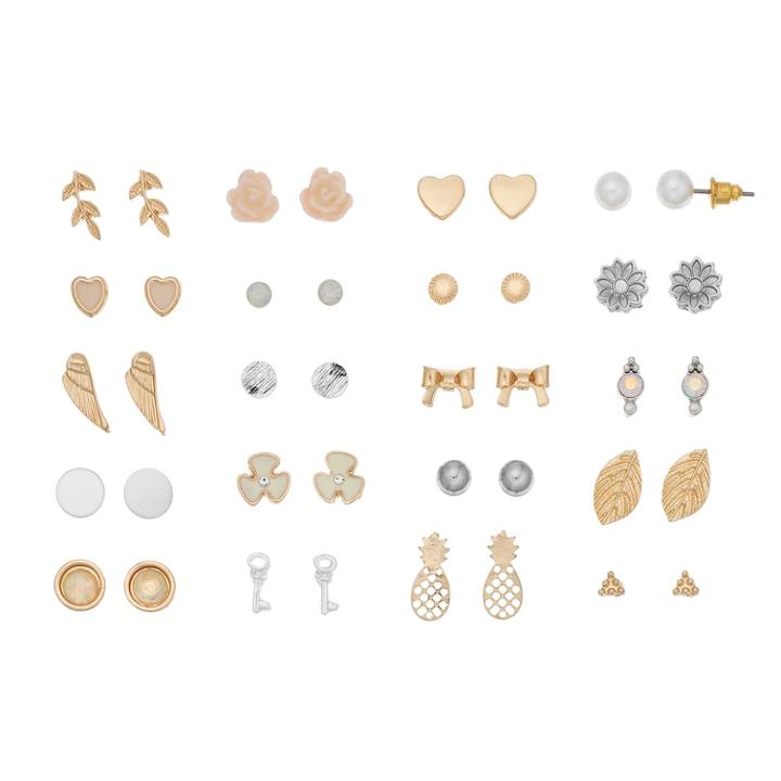 Mudd&reg; Pineapple, Leaf & Flower Nickel Free Stud Earring Set, Women's, Multicolor