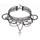 Beaded Lace Cross Charm Choker Necklace, Women's, Black