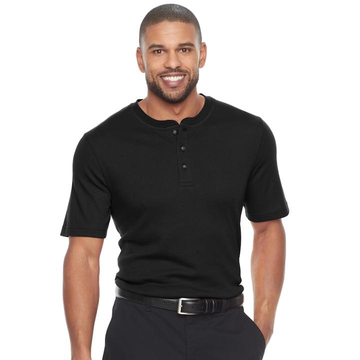 Men's Croft & Barrow&reg; Classic-fit Easy-care Interlock Henley, Size: Xl, Black