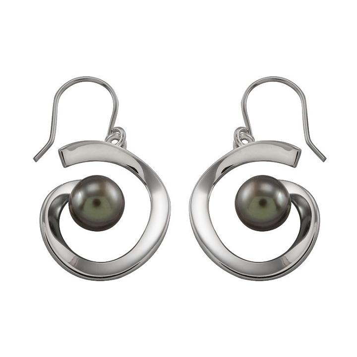 Sterling Silver Black Tahitian Freshwater Cultured Pearl Earrings, Women's, Grey