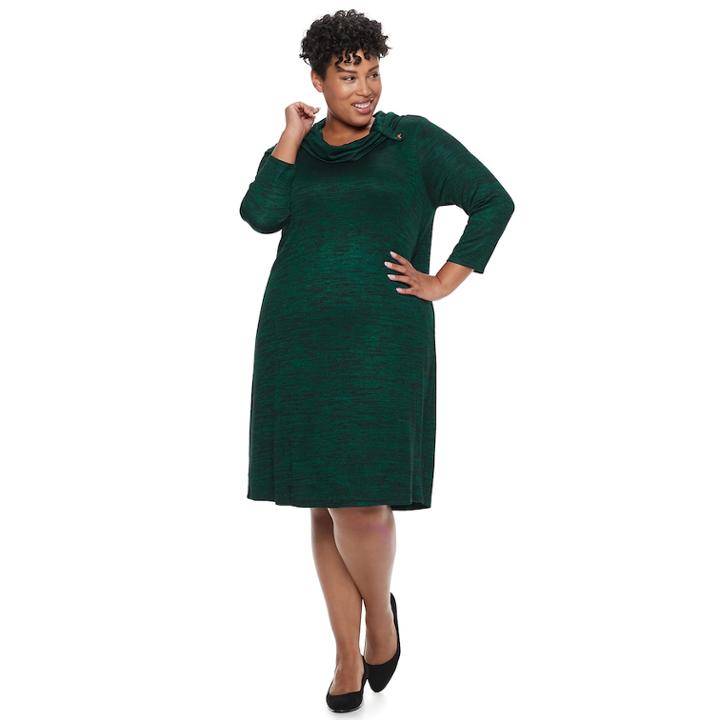 Plus Size Dana Buchman Cowlneck Shift Dress, Women's, Size: 3xl, Turquoise/blue (turq/aqua)
