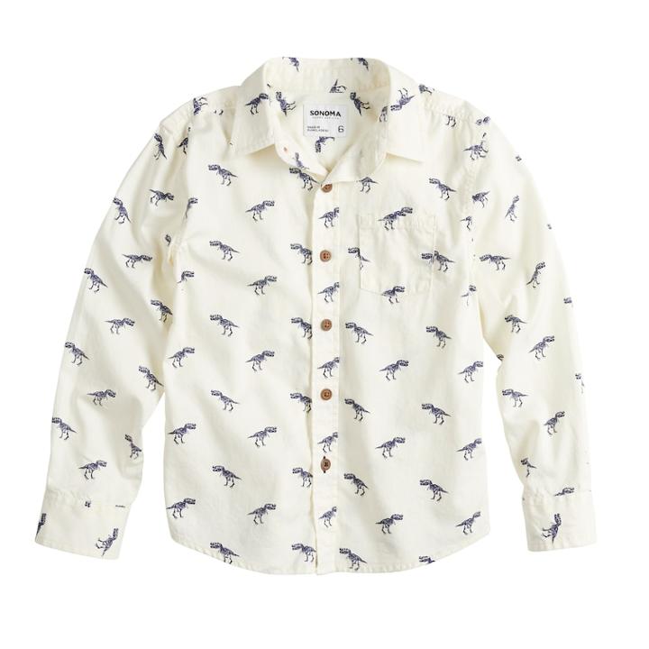 Boys 4-12 Sonoma Goods For Life&trade; Dinosaur Button Down Shirt, Size: 10, White
