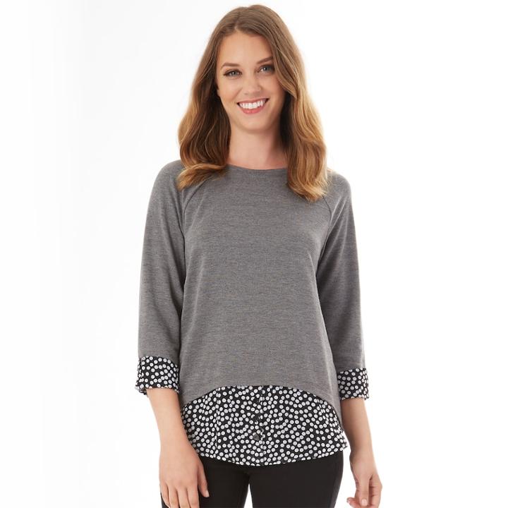 Women's Apt. 9&reg; French Terry Mock Layer Top, Size: Small, Charcoal Dot