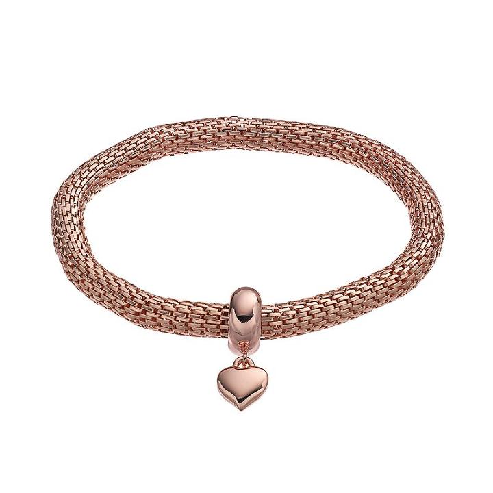 Heart Charm Mesh Stretch Bracelet, Women's, Pink