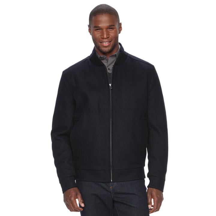 Men's Andrew Marc Wool-blend Bomber Jacket, Size: Medium, Dark Blue