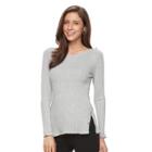 Women's Croft & Barrow&reg; Button Side Long Sleeve Top, Size: Xl, Med Grey