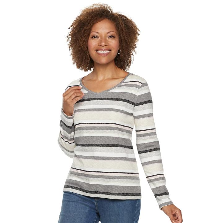 Petite Croft & Barrow&reg; Essential V-neck Top, Women's, Size: Xxl Petite, Med Grey