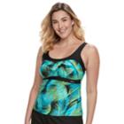 Plus Size Zeroxposur Printed Empire Tankini Top, Women's, Size: 18 W, Blue