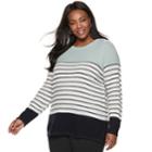 Plus Size Croft & Barrow&reg; Seed-stitch Color Block Crewneck Sweater, Women's, Size: 4xl, Blue