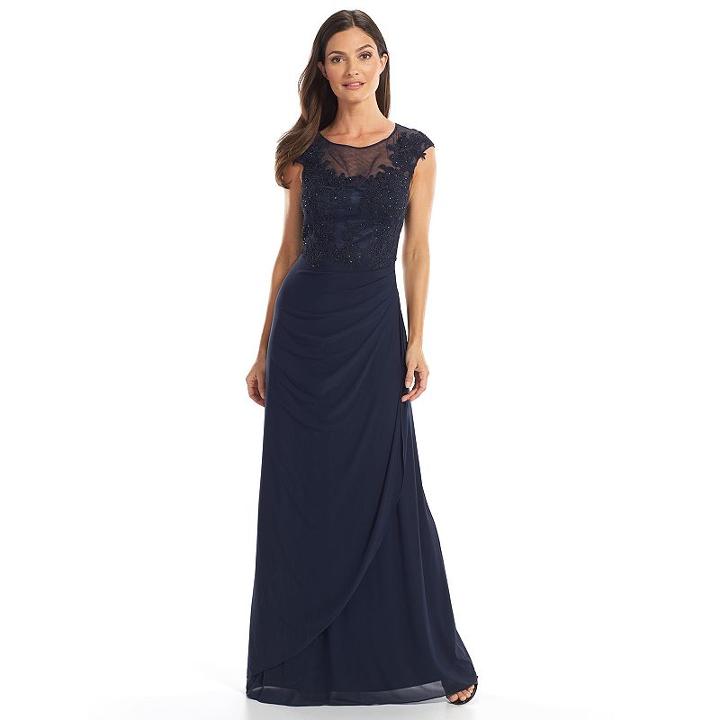 1 By 8 Beaded Pleated Evening Gown - Women's, Size: 2, Med Blue