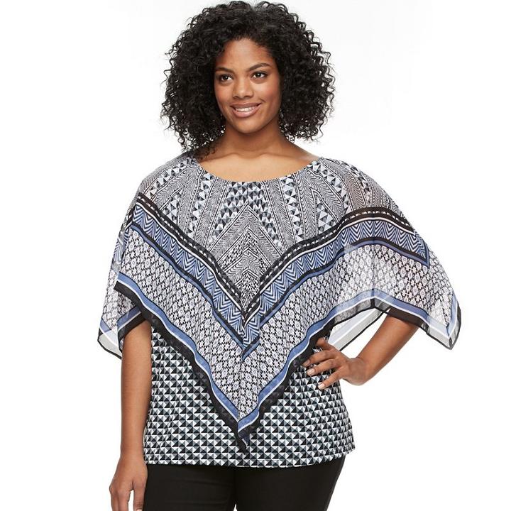 Plus Size Ab Studio Geometric Popover Top, Women's, Size: 0x, Ovrfl Oth