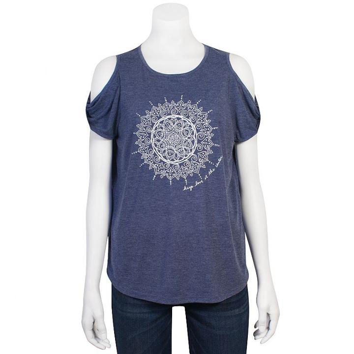 Juniors' Grayson Threads Love At The Center Cold-shoulder Graphic Tee, Teens, Size: Xl, Blue (navy)