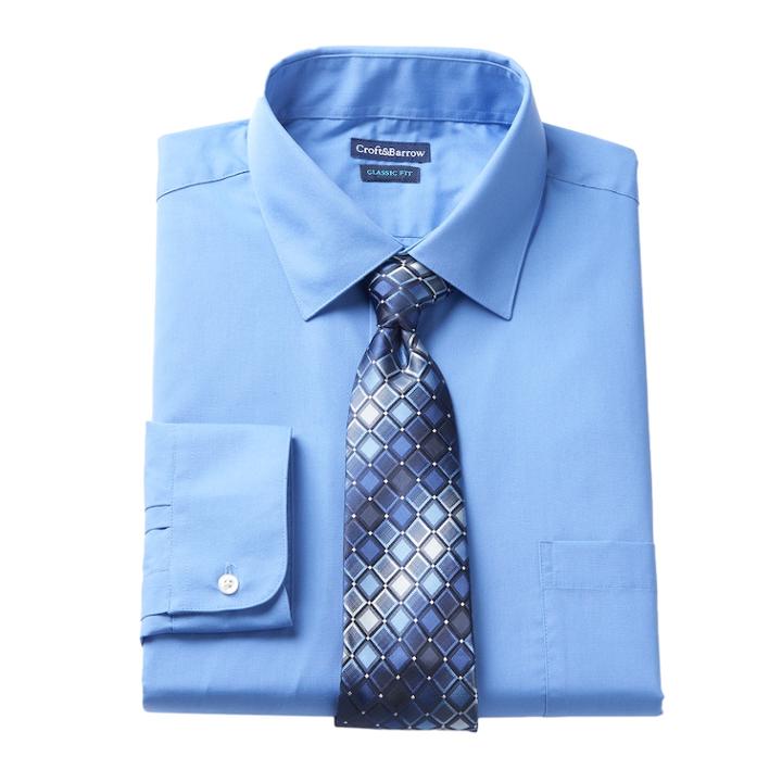 Men's Croft & Barrow&reg; Classic-fit Stretch-collar Dress Shirt And Patterned Tie Boxed Set, Size: S 32-33, Grey (charcoal)