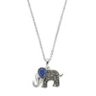 Silver Luxuries Cubic Zirconia & Marcasite Elephant Pendant Necklace, Women's, Blue