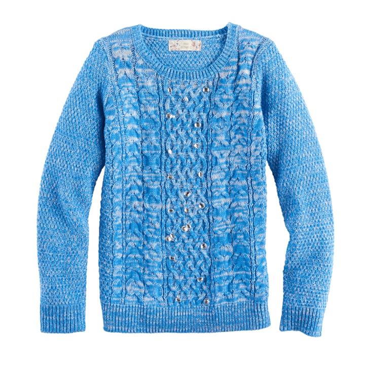 Girls 7-16 & Plus Size Pink Republic Embellished Cable Knit Sweater, Size: Small, Light Blue