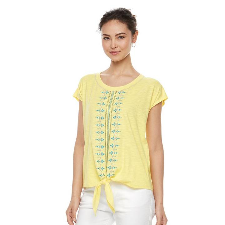 Women's Kate And Sam Embroidered Slubbed Tee, Size: Xl, Lt Yellow