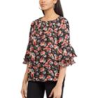 Women's Chaps Floral Ruffle-sleeve Peasant Top, Size: Xs, Black