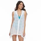 Women's Beach Scene Hooded Crochet Cover-up, Size: Medium, White