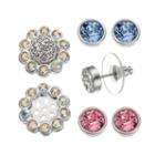 Crystal Colors Silver Tone Interchangeable Flower Jacket & Stud Earring Set - Made With Swarovski Crystals, Women's, Multicolor