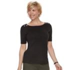 Women's Croft & Barrow&reg; Button-shoulder Boatneck Elbow Sleeve Top, Size: Xxl, Black