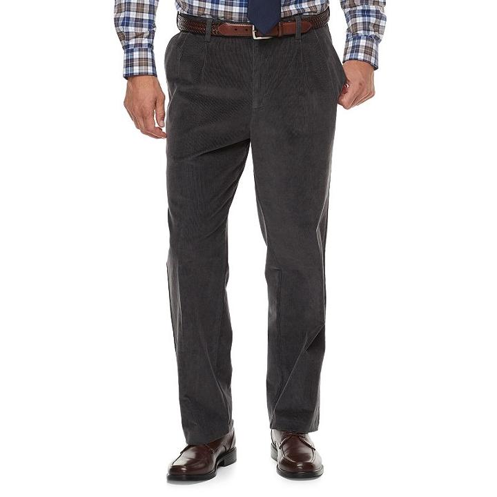 Men's Croft & Barrow&reg; Classic-fit Pleated Corduroy Pants, Size: 34x30, Med Grey