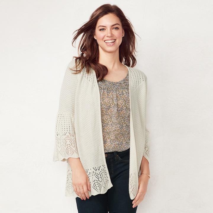 Petite Lc Lauren Conrad Pointelle Open-front Cardigan, Women's, Size: M Petite, Med Beige