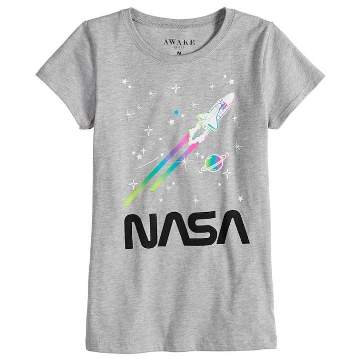 Girls 7-16 Nasa Rainbow Graphic Tee, Size: Medium, Med Grey
