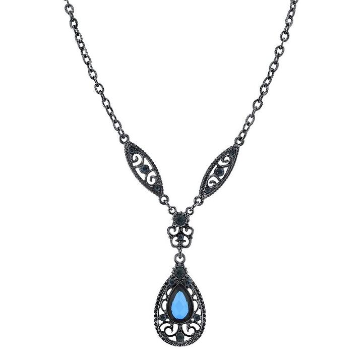 1928 Filigree Teardrop Y Necklace, Women's, Size: 16, Blue